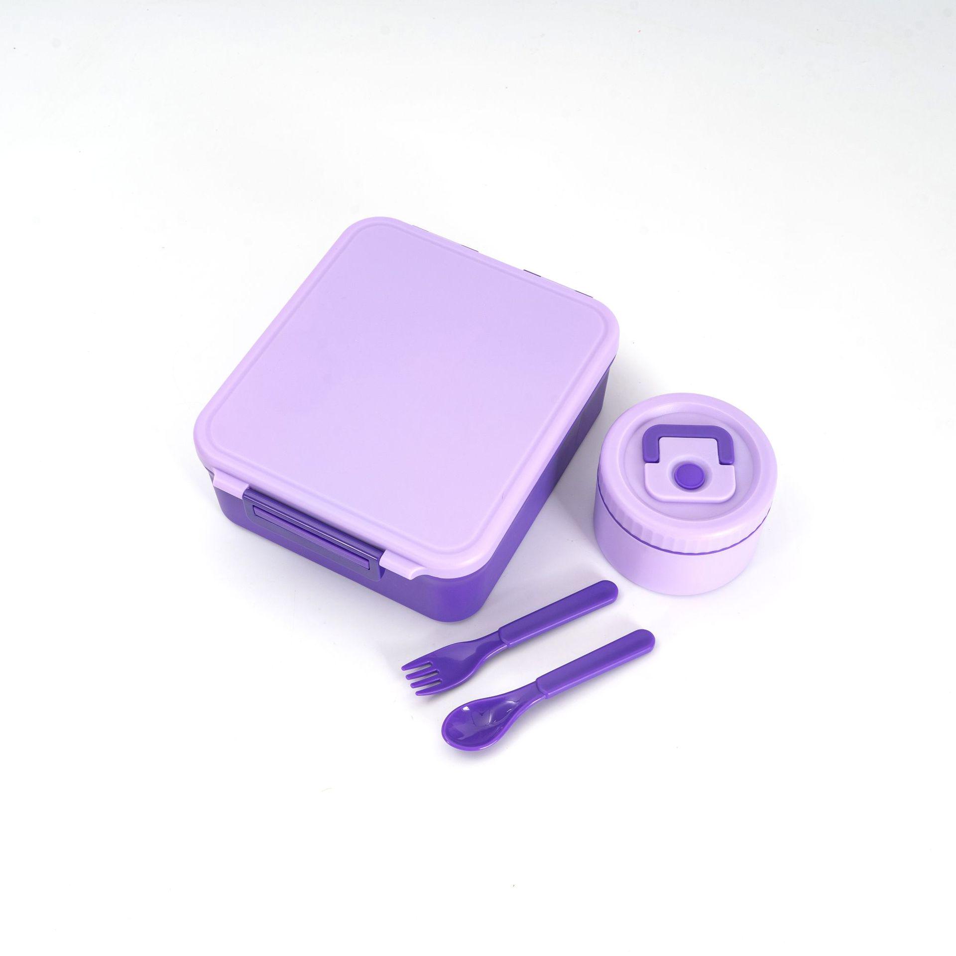 

4-Compartment Student Lunch Box with Soup Cup, Food-Grade, Single Buckle, Large Portion Sealed Rice Box.