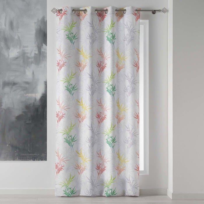 Panneau à œillets - EDEN - Collection Orlanes - Voile imprimé bambous gris - 8 œillets métal Ø4,5 cm - 100% polyester, lavable 30°