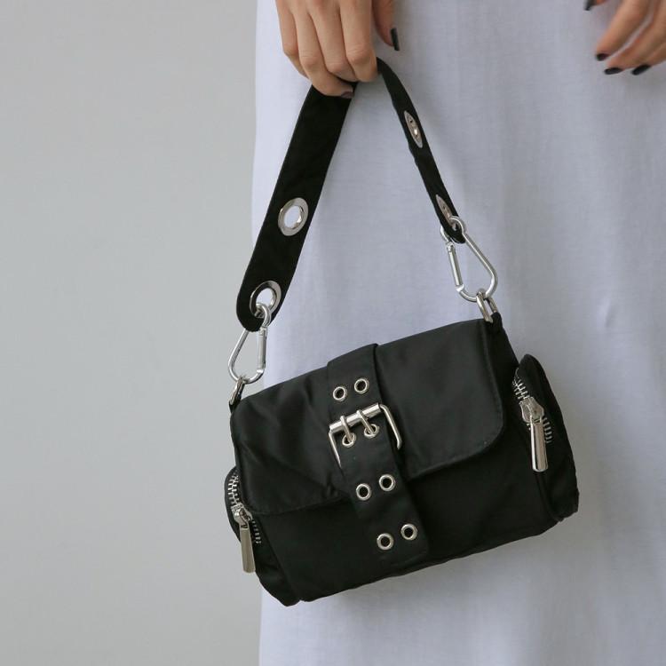 

Punk Double-breasted Shoulder Bag Nylon Black Women s Bag Multi-pocket Underarm Designer Bags for Women Handbag Flap Bags