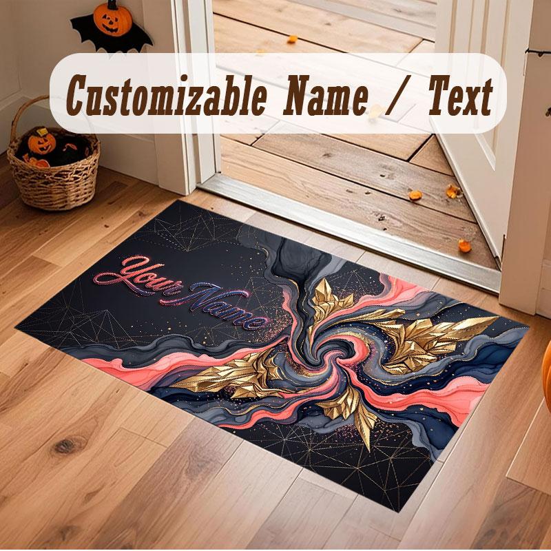 Abstract Geometric Theme Crystal Velvet Floor Rug Personalized Custom Name Text Warm Carpet Home Decoration
