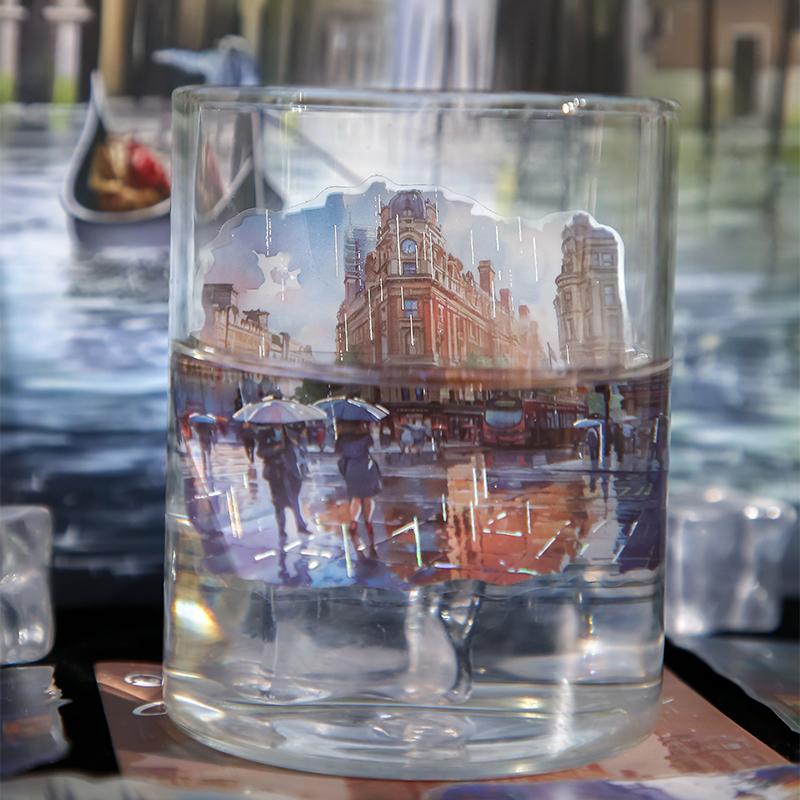 12pcs/bag PET Sticker Pack Romantic Rainy Season Window Night View Pattern Atmosphere Stickers DIY Envelope Gift Memo Decoration