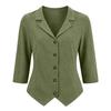 Women's Linen Button Down Shirt Casual Loose Fit Three-Quarter Sleeve Collar Blouse