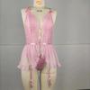 Women's Sexy Body Underwear Pink Lace Perspective Night Dress Sex Underwear Panty Set