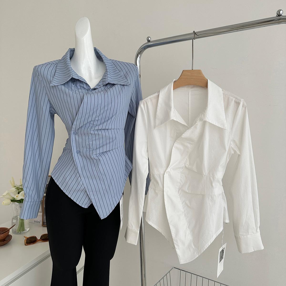 Shirt Women s Fashion Waist Fashionable Irregular All-match Short Top S белый