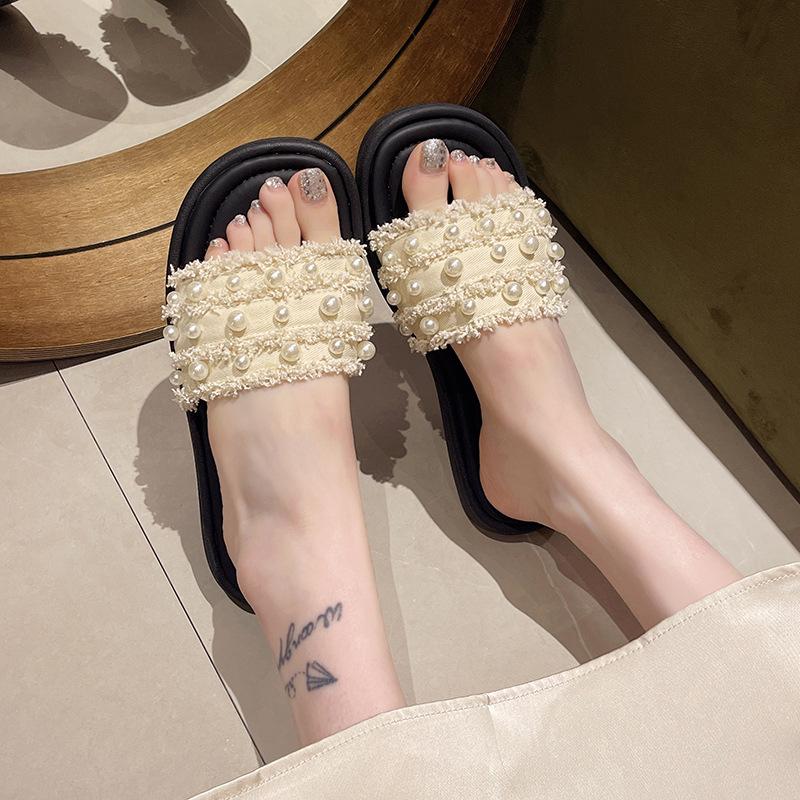 Sexy Women's Cloth Slippers Soft Sole Slip On Flat Slippers Home Mute Anti-slip Slides Outdoor Street Sandals Sandalias De Mujer