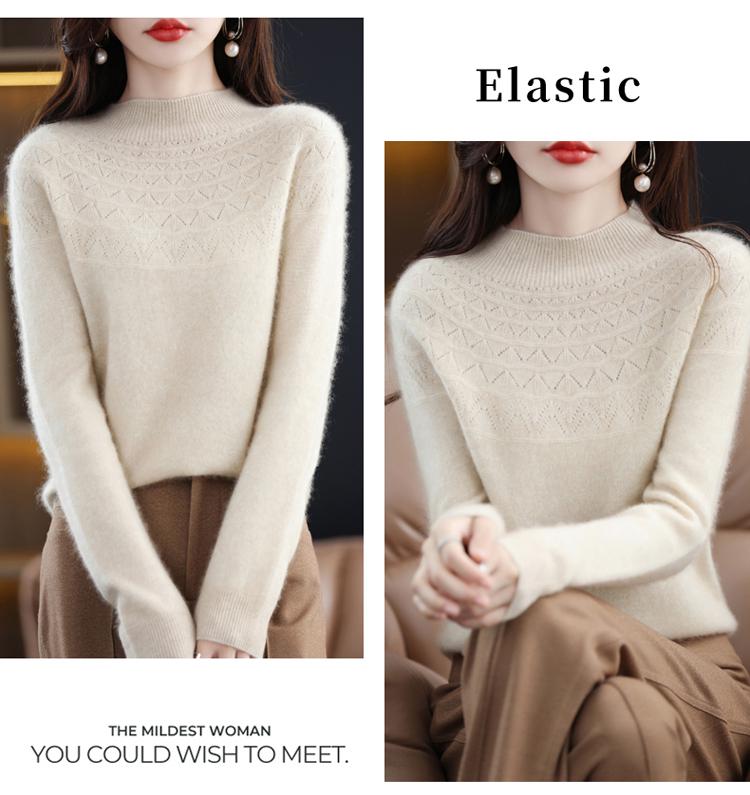 Women's Slim Cashmere Wool Sweater: Autumn/Winter Half-High Collar, Thick Seamless Knit Trend