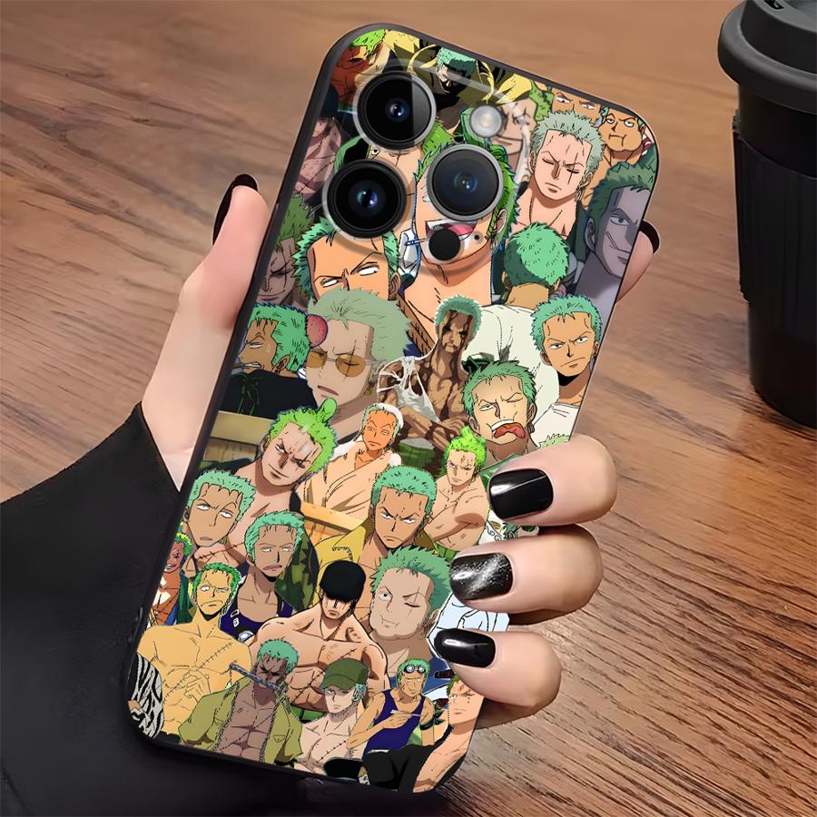Black Soft Phone Cover Case for iPhone 13 12 11 17 Pro Max XS 17Air 15 16 14 Plus XR 7 8 One Piece Super Cool Zoro Luffy