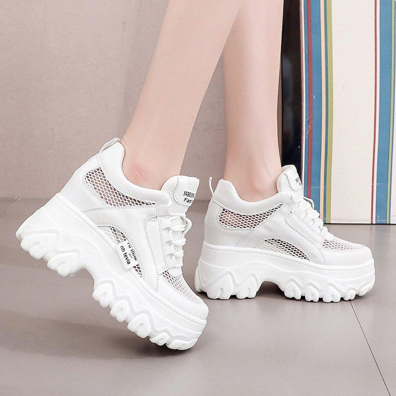 Height-enhancing Shoes for Women, Old Shoes, Breathable Summer Mesh Shoes, Casual Platform Shoes, White Shoes