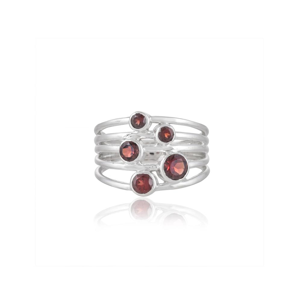 Garnet Multi-Stone Ring – 925 Sterling Silver Statement Band – Handmade January Birthstone Jewelry for Women