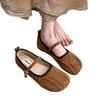 French soft-soled beanie shoes girl 2025 spring and autumn new comfortable fairy wind shallow mouth flat shoes one-word buckle strap single shoes