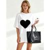 Oversized T Shirt Black Heart Print Casual Wear For Women Street Style Fashion Top Summer Outfit Trendy Loose Fit Graphic Tee