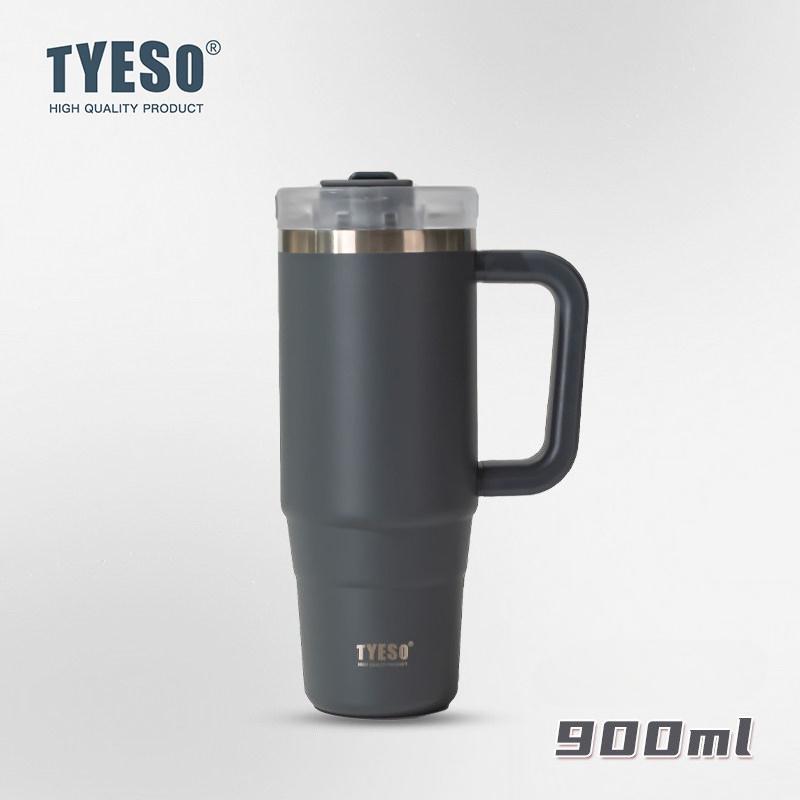 Tyeso 900ML Big Capacity Vacuum Cup With Handle Straw Stainless Steel Car Mug Thermal Iced Travel Insulated Tumbler Bottle