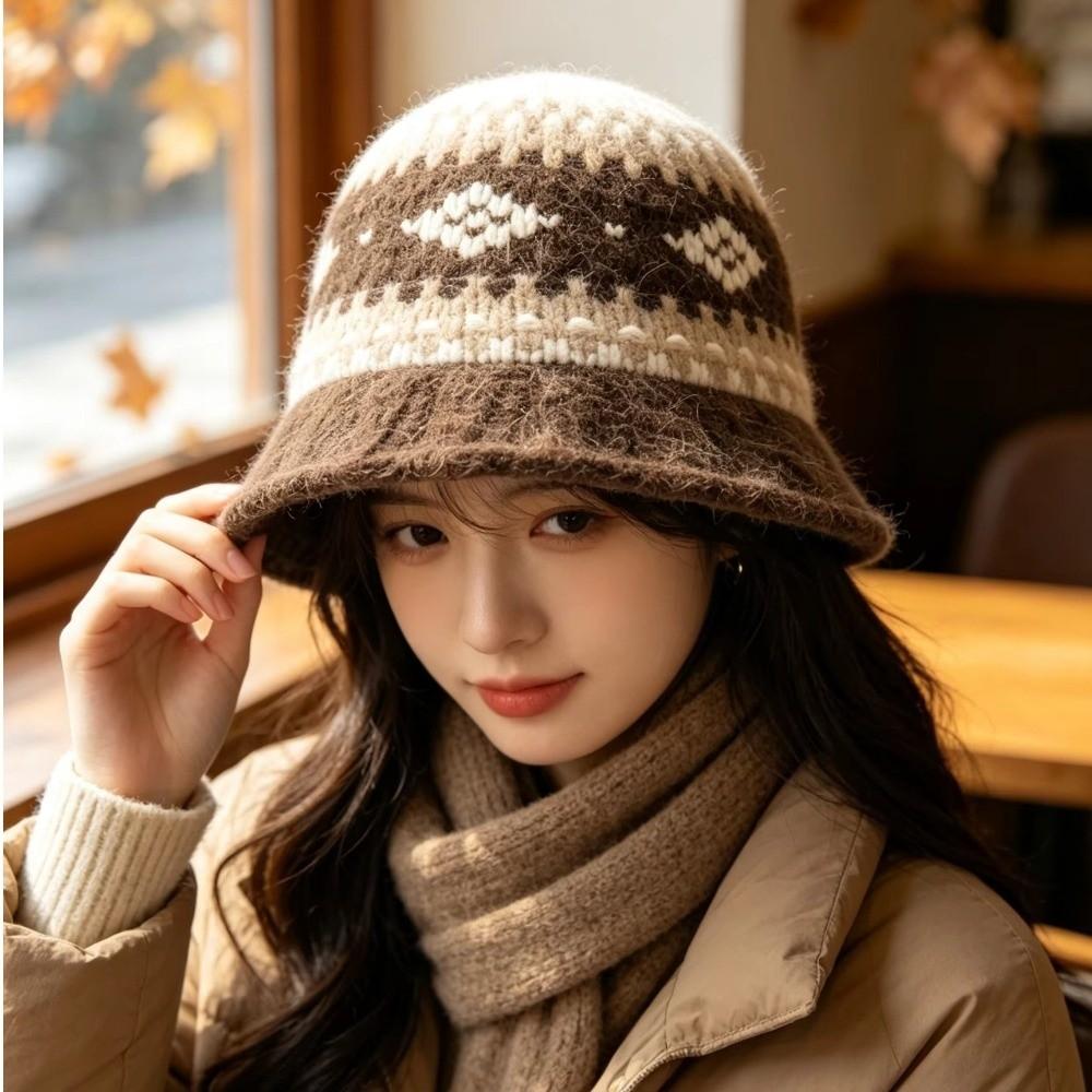Warm Jacquard Knitted Hat Wool Jacquard Pattern Beanies Cute Knitted Fisherman Hat Winter