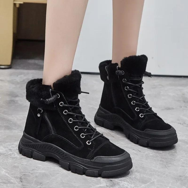 Fashion High quality Genuine Leather Boots Spring Autumn Chimney Fashion Ankle Booties Moccasins Winter Plush Platform Wedge Women Shoes