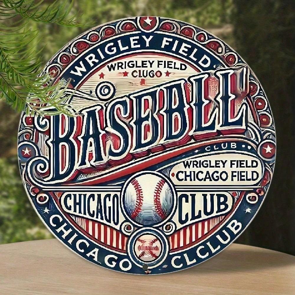 Vintage Baseball Tin Sign 8 Inch Round Wrangler Style Retro Man Cave Wall Decor Sports Memorabilia 2D Flat