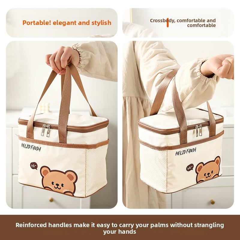 Cartoon Thickened Waterproof Insulated Bag Student Office Worker Lunch Bento Bag Handbag Large Capacity Thermal Aluminum Foil Bag