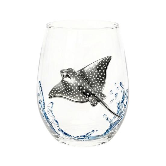 Clear Glass Cups for Party Stemless Wine Glasses with Marine Animal Pattern, 420ml Capacity, High Borosilicate Creative Gift Friends Cup, Round
