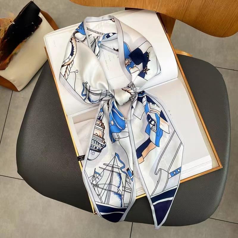 Luxury Design Silk Skinny Headwear Scarf Women Print Spring Neck Tie Hair Hand Bag Ribbon Wrist Belt Foulard Headband Lady