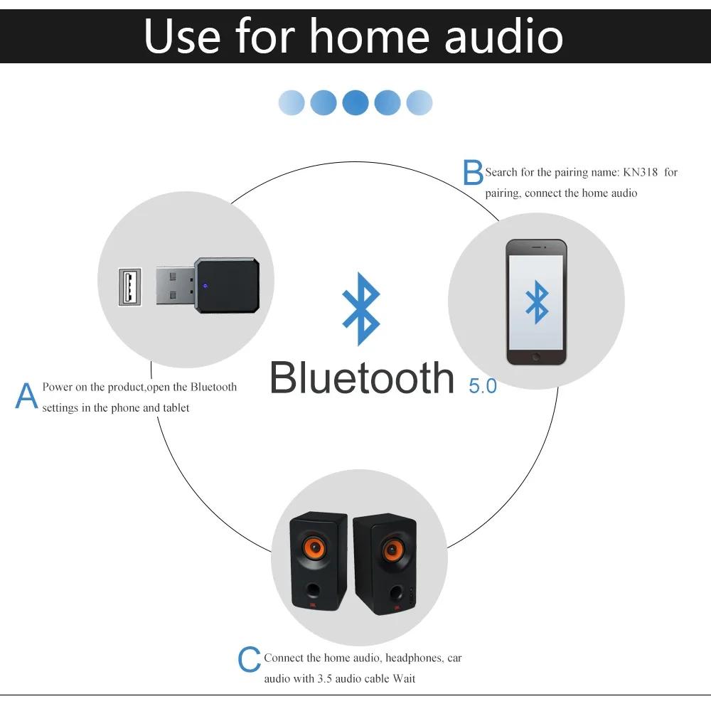 Bluetooth 5.1 Audio Receiver 3.5MM Aux USB Power Audio Receiver Adapter Wireless Car Hands-free Call Adapter for PC Car Speaker