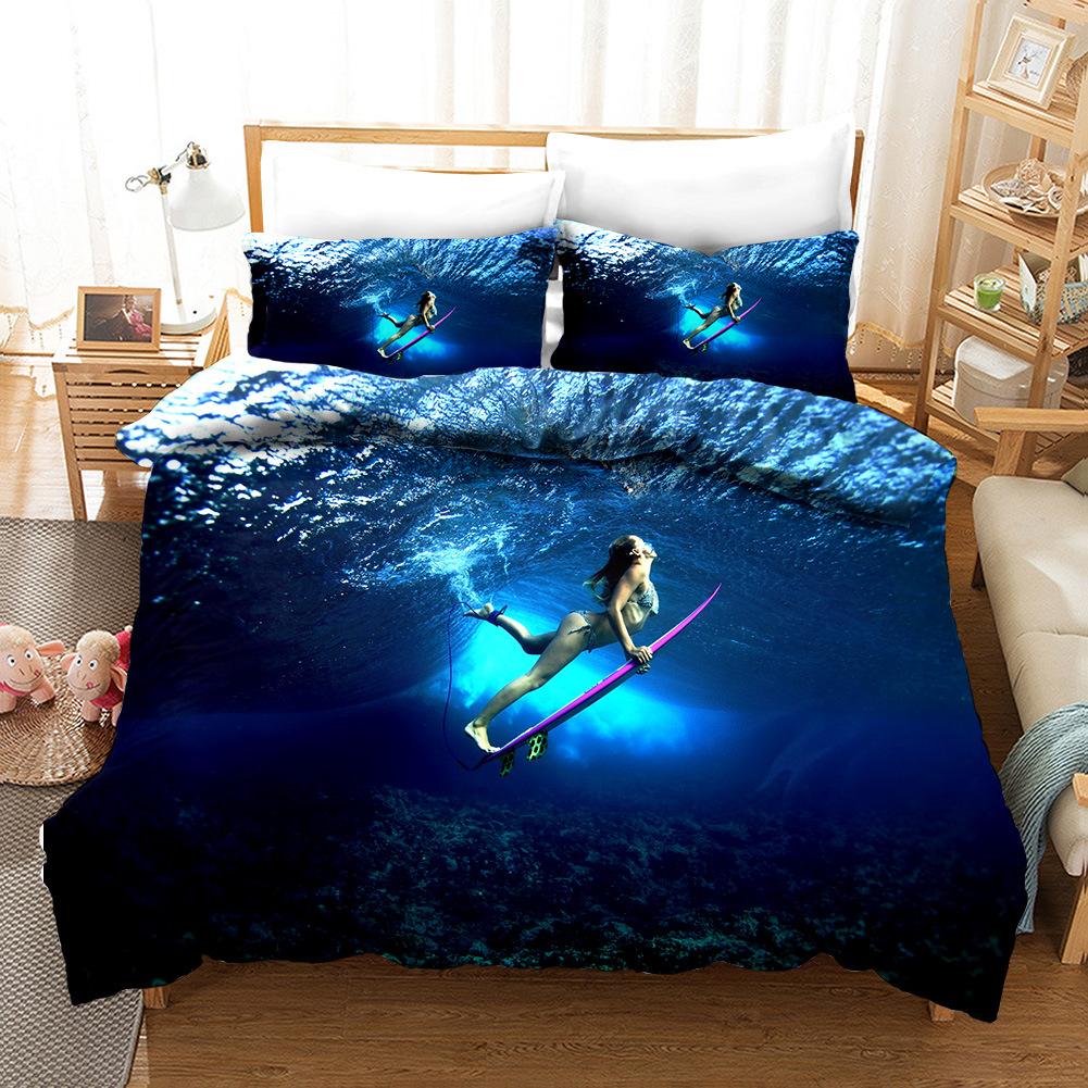 Surfing Bedding Set Queen/King/Full for Boys Kids Men Surfboards Duvet Cover Polyester Youth Ocean Sport Theme Comforter Cover