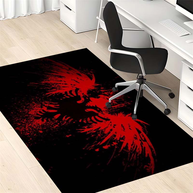 Black Background Red Splatter Double Headed Eagle Area Rug, Non Slip Soft Floor Mat Heraldic Art Home Decor Carpet