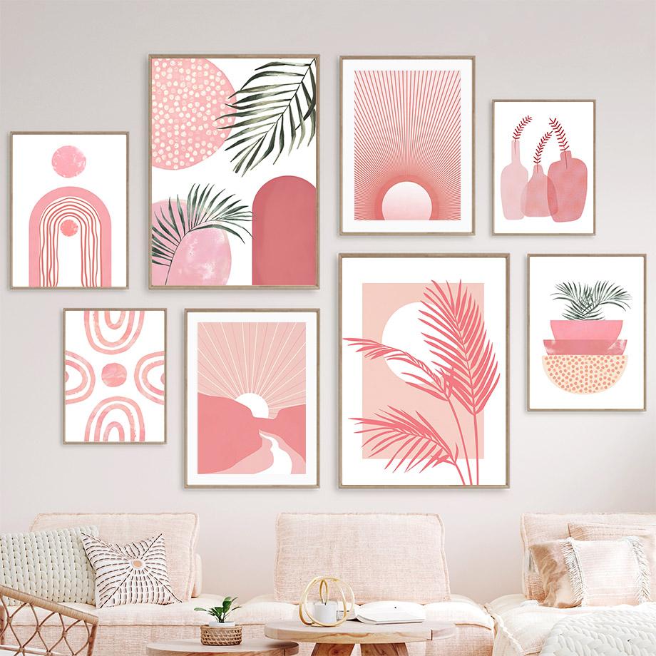 

Листья Солнце Радуга Ваза Геометрия Абстрактная настенная живопись на холсте Плакаты на скандинавскую тему и принты Настенные картины для декора гостиной