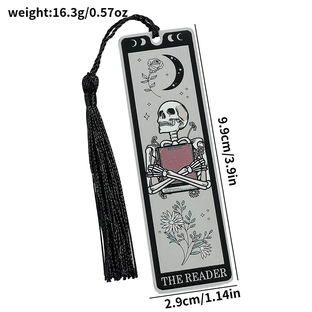 Colorful Skeleton The Reader Stainless Steel Tassel Bookmark, a Birthday and Christmas Reading Gift for Book Fans, Lovers, and F
