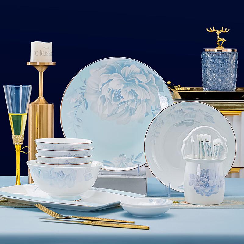 Jingdezhen Pfingstrose 56-teiliges Keramik-Geschirrset