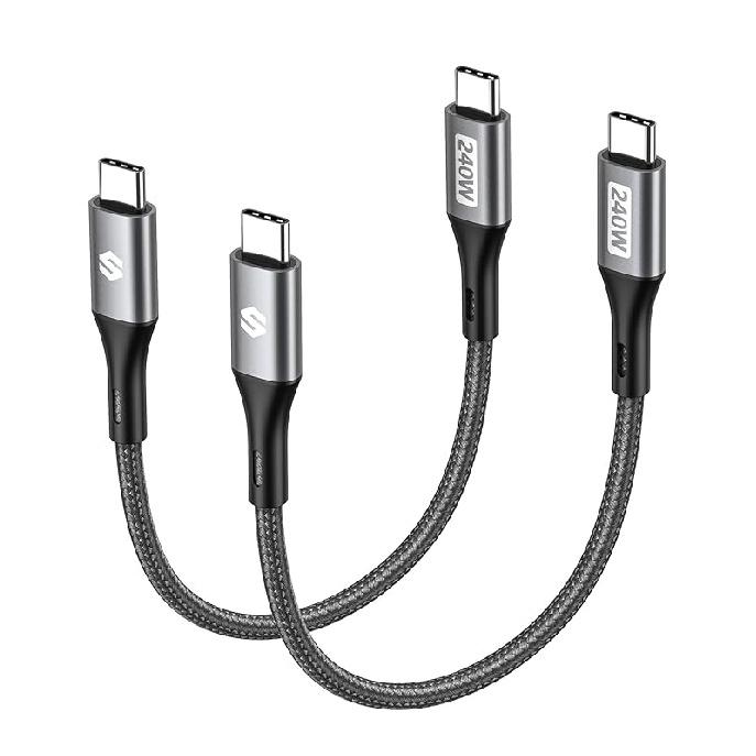 Silkland 240W 100W Short USB C to USB C Cable (1FT, 2 Pack), Fast Charging USBC Type C Cord Compatible for iPhone 17/16/15 Series, MacBook Pro/Air, 2