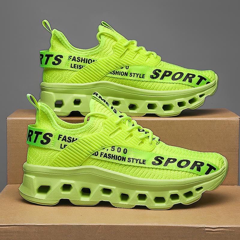 

Весна/осень мужские большие размеры лезвийная подошва спортивная обувь летающая плетеная фитнес беговые кроссовки 46 зелёный