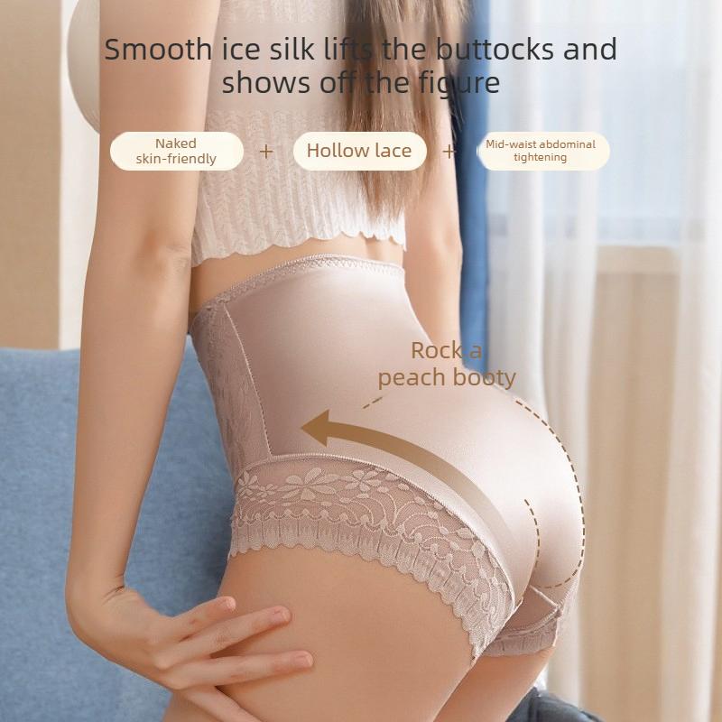Damen Sommer Dünn Leichter Luxus Spitze Hohe Taille Bauch Eisseide Atmungsaktiv Baumwolle Unterteil Zum Anheben Der Hüfte Slips