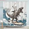 surfing dinosaur ocean shower curtain shower curtain -   With Hooks Waterproof Mildew Proof Easy Install Washable