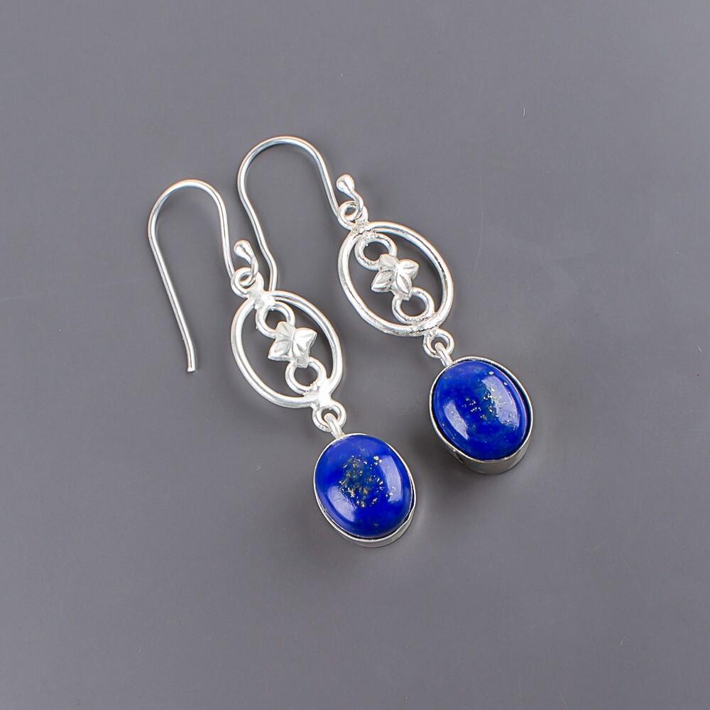 Naturalny Kamień Lapis Lazuli Srebro Próby 925 Biżuteria Ręcznie Robione Kolczyki 2.00" EE-17-23