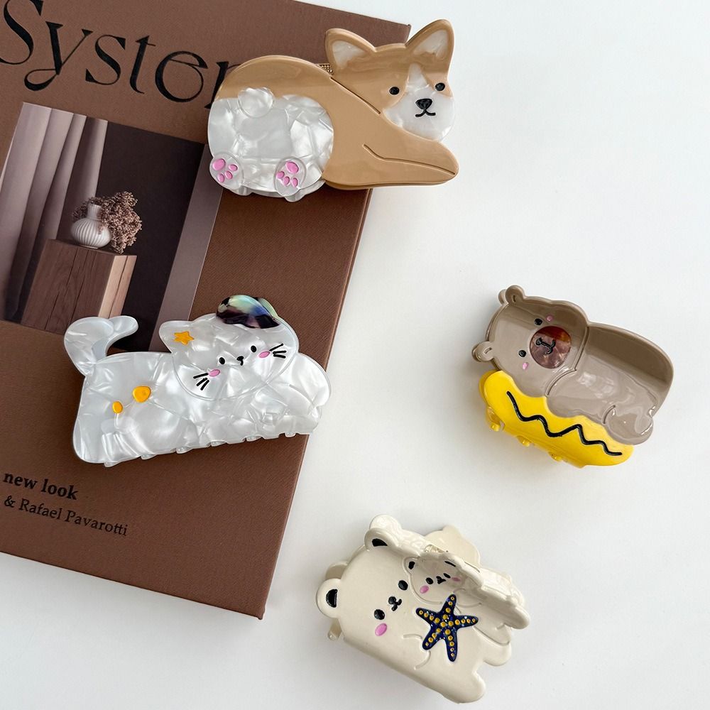 Acetic Acid Acetate Cat Hair Claw Capibara Corgi Dog Shark Clip Creative Animal Hair Clip  Daily