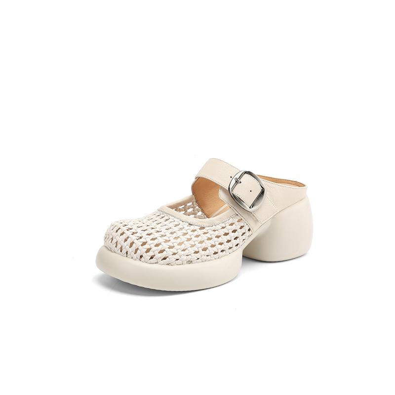 Fashion New Summer Slippers Cover Toe Slippers for Women Fashion Hollow Out Round Toe High Heels Ladies Shoes Chunky Heels Slippers