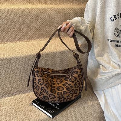 New Leopard Print Underarm Bag Women's Autumn and Winter Retro Matte Suede Dumpling Bag Shoulder Messenger Bag
