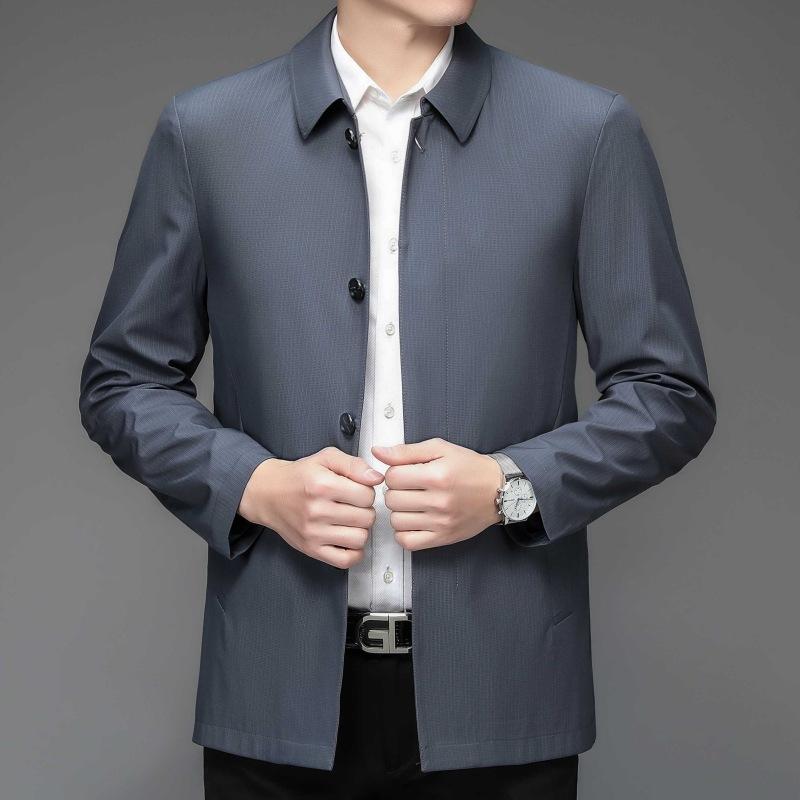 Men's Mulberry Silk Jacket Middle-aged Spring and Autumn Thin Lapel Buttoned Top Business Casual Windbreaker No-iron Jacket