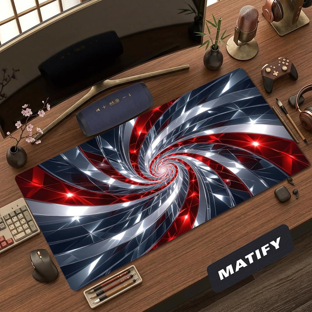 XXL Rot Silber 3D Spiral Kristall Mauspads Abstrakt Wirbel Schreibtischunterlage Rutschfeste Gummi Gaming PC Tastatur Schreibtischmatten Gamer Mauspads