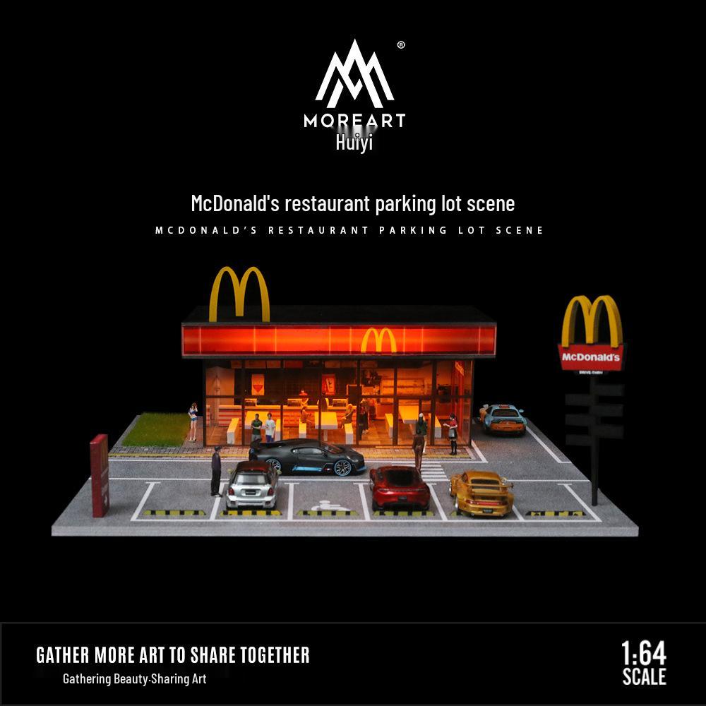 

1/64 Scale Restaurant Parking Lot Model with Lighting & Building