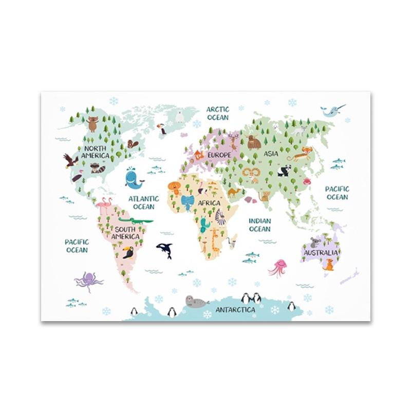 

Детская карта мира, печать плакатов, пастельная тема с животными, образовательный холст, настенный художественный декор, картины, живопись для декора детской комнаты, искусство 21x30cm No Frame