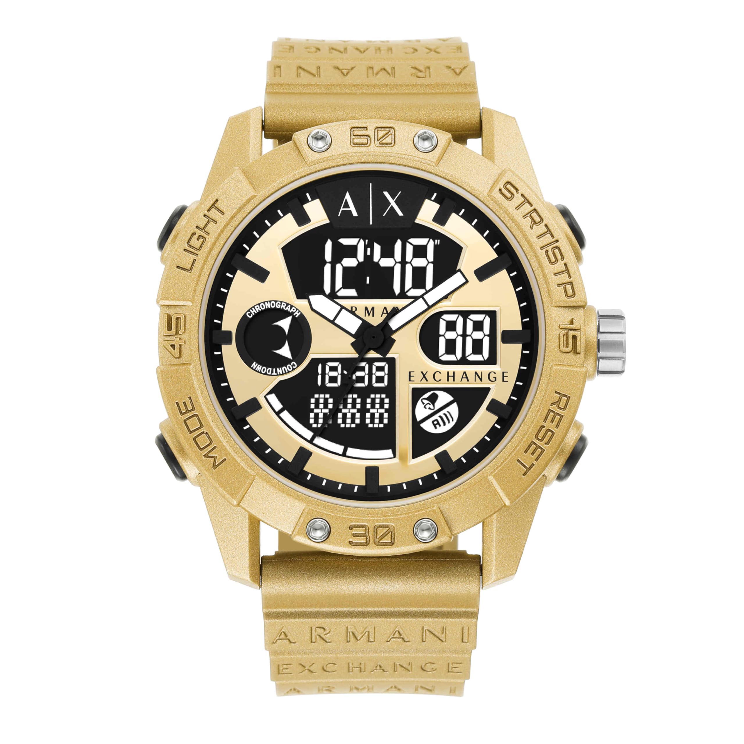 Armani Exchange Аналогово-цифровые часы с золотистым покрытием из полиуретана
