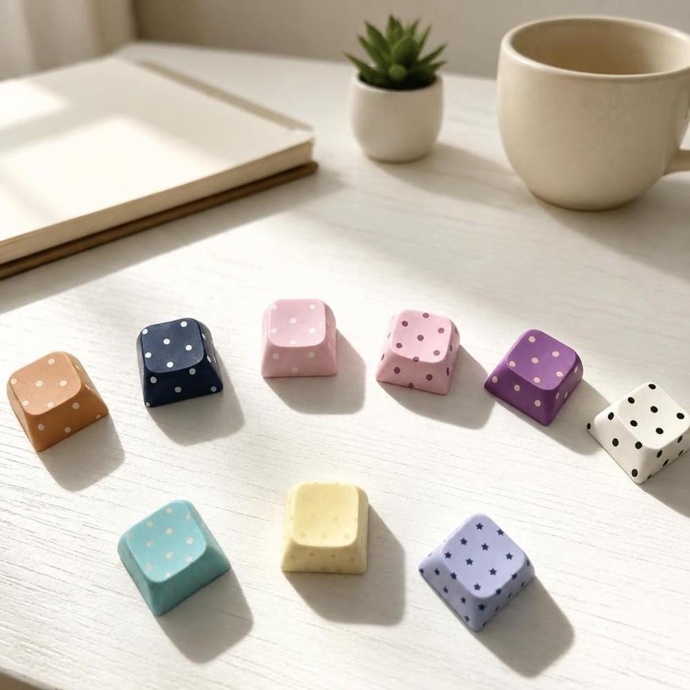 5 Pcs Novelty Design Polka Dot Keycaps Handmade Craft Switch Tester Keychain Keyboard DIY