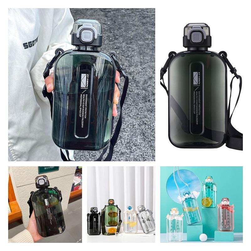 Flacher Typ Raumbecher mit Riemen Outdoor-Sport Wasserflasche für junge Erwachsene