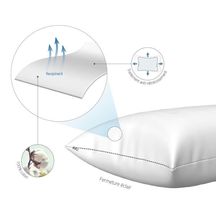 Pikolin Home - 2 X Taie D'oreiller Coutil 100 % Coton Avec Taie Lavable - 90x35cm