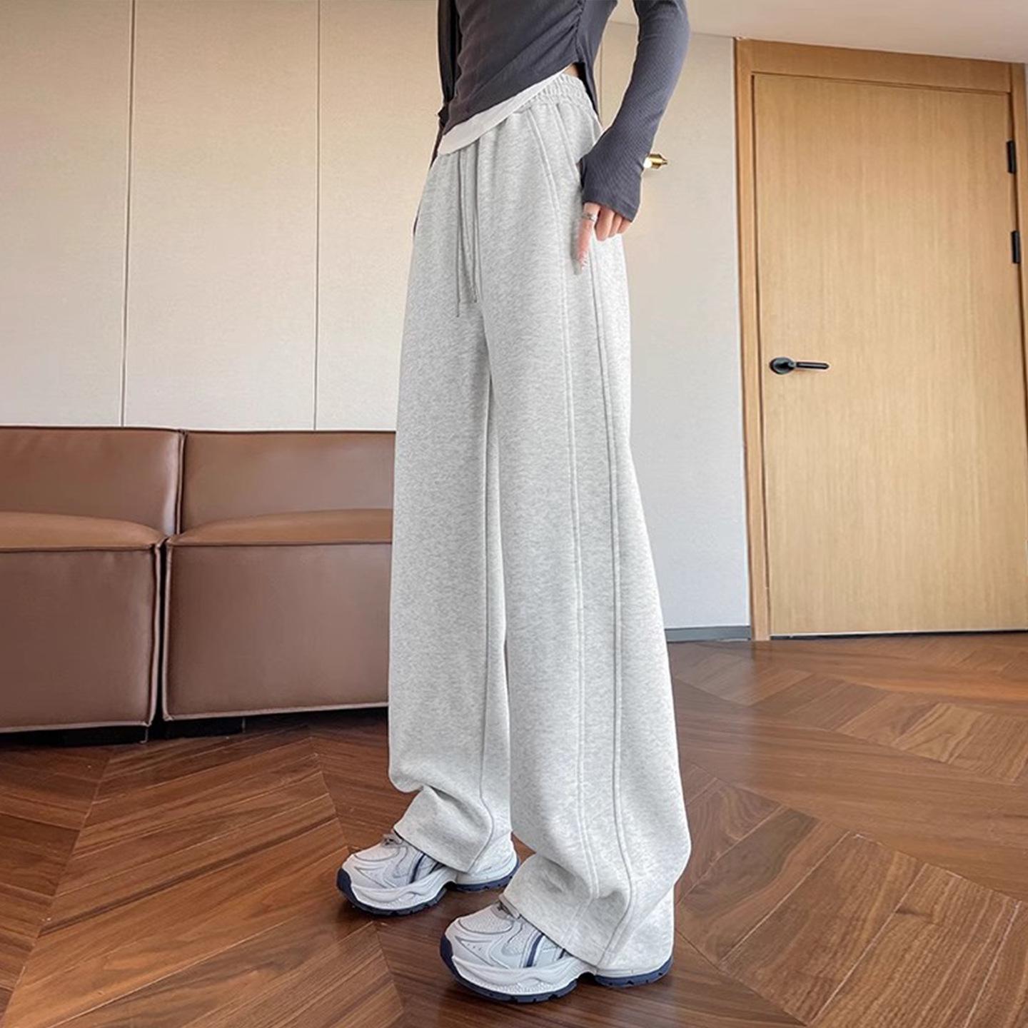 

Women s White-Grey Loose Wide-Leg Sweatpants, Slimming, Casual, Petite, Spring/Autumn 2026 Style 4XL (156-170 lbs)