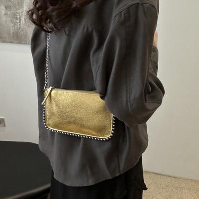 Pu Leather Underarm Tote Bag Rivet Style Vintage Shoulder Bag Chain Strap Square Luxury Handbag