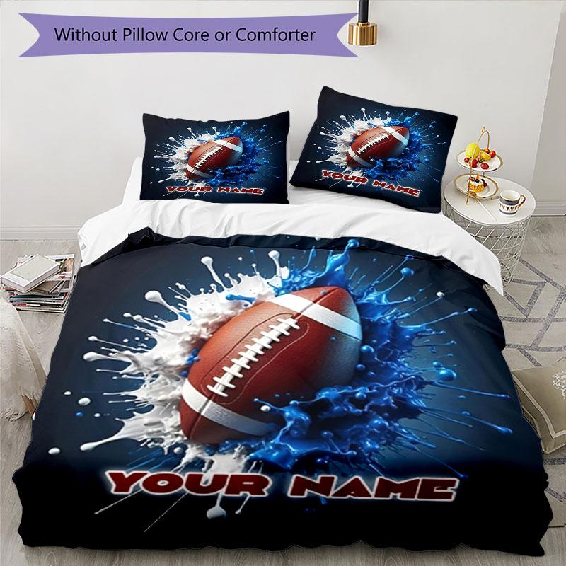 3PC Custom Name Football Splash Artwork Bedding Set Printed Bedding Set Duvet Cover Closure Includes 1 Duvet Cover & 2 Pillowcases for All Seasons Bed