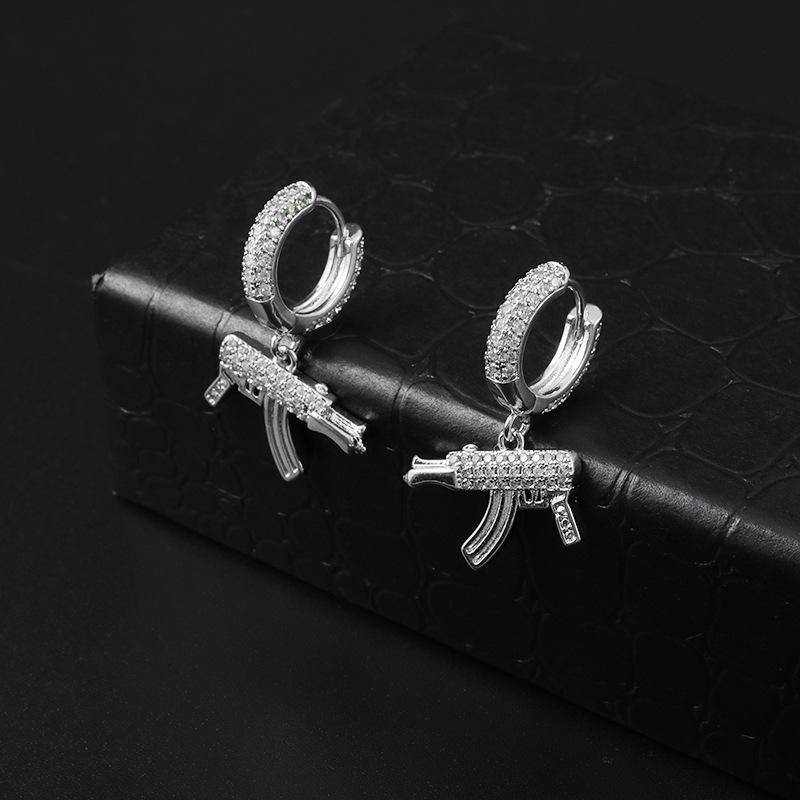 

New Style of Personalized Men s Fashion Trend Silver AK Gun Earrings Creative Design Earrings