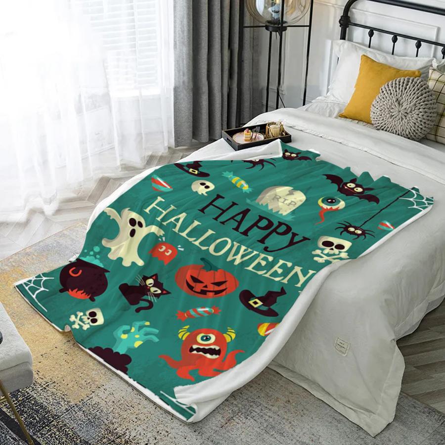

Happy Halloween Pattern Microfiber Flannel Cover Blanket Bedroom Living Room Sofa Soft And Comfortable Home Decoration 75x90cm