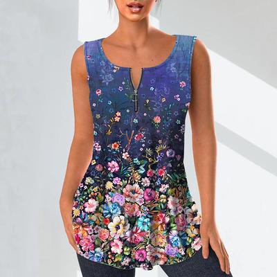 Cămăși cu decolteu în V de modă pentru femei Topuri casual Tricou pentru femei 3D cu multe flori Vestă cu imprimeu bluză fără mâneci de dimensiuni mari